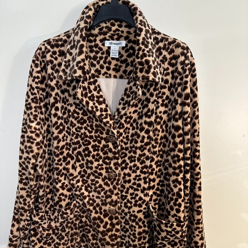 Ultrasport Velour Lepard Print Blazer Size 3X